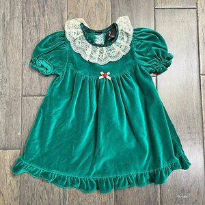 Vtg 90s Chuckles Emerald Green Velvet Lace Holiday Dress 24M Canada